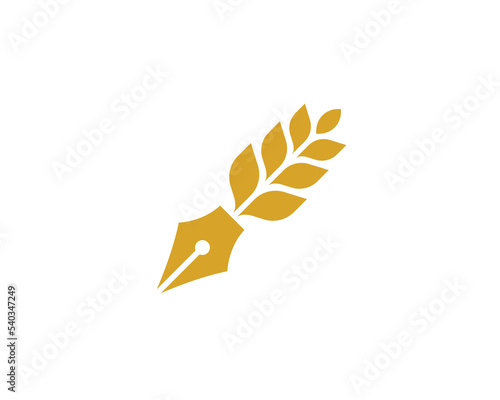 Wheat Pen Logo Concept symbol sign icon Element Design. Agriculture, Bakery, Grain Logotype. Vector illustration template