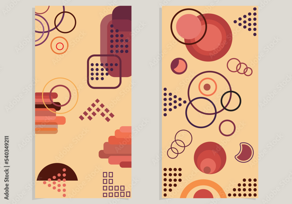 illustration of a set of banners, mid century colorful geometric abstract backgrounds