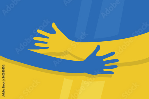 Support for Ukraine; Ukraine Flag With a Hug embrace sign vector illustration