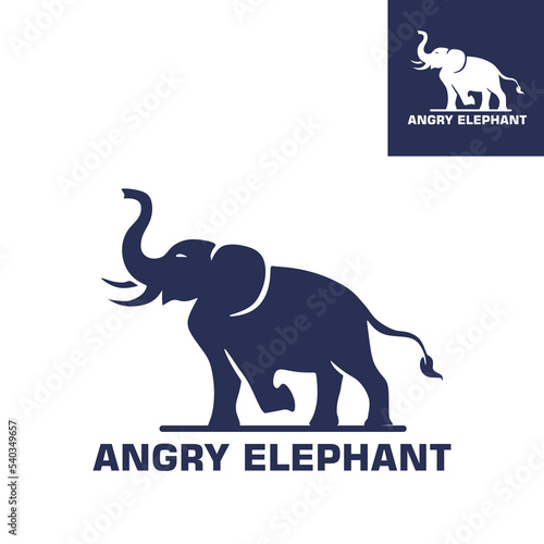 angry simple elephant logo  silhouette of great dark blue big animal vector illustations
