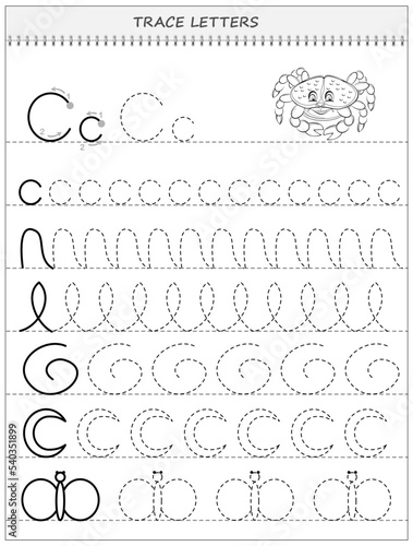 Educational page on line for kids. Black and white printable worksheet for children school textbook. Developing writing and tracing skills. Sheet for online education. Back to school. Vector image.