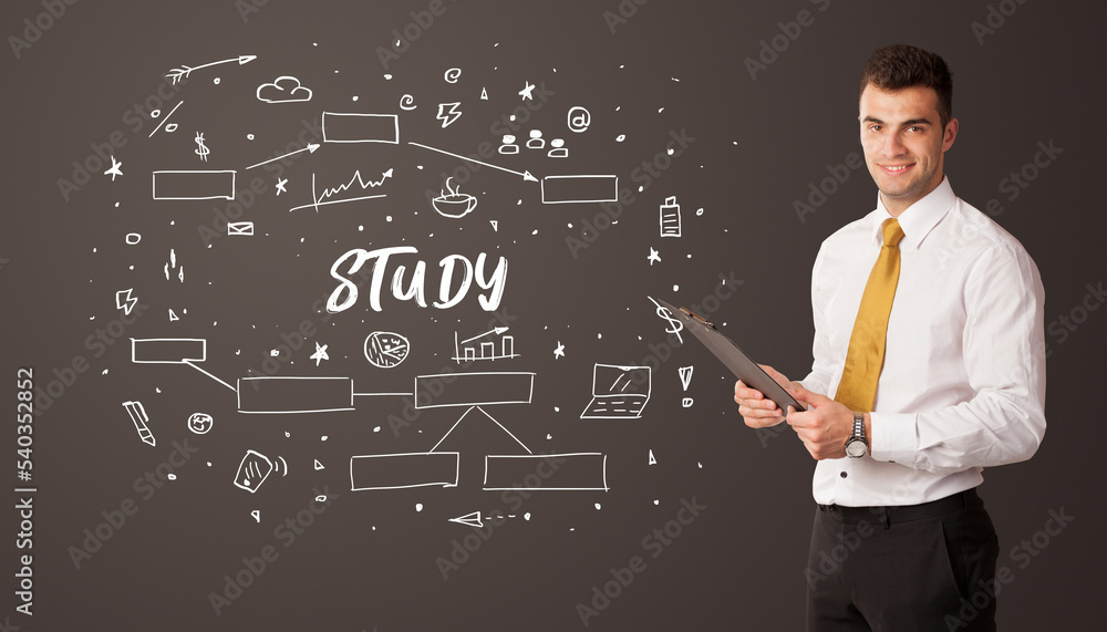 Businessman thinking with educational inscription Businessman thinking with educational inscription