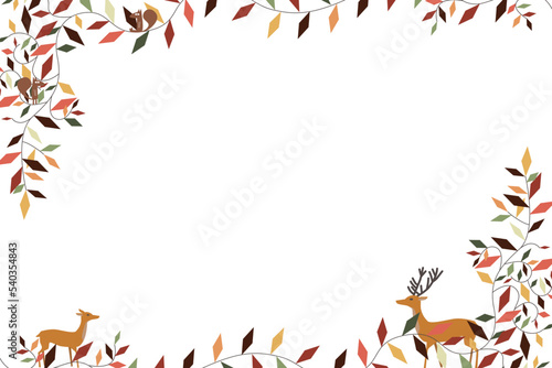 red creeping plant, deer and squirrels 