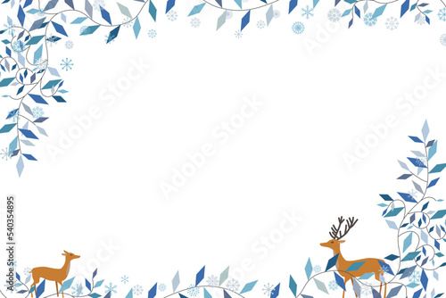 winter creeping plant, deer and snowflake