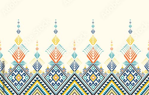 Gemetric ethnic oriental pattern. Traditional sealess pattern cool color tone. Design for background,carpet,wallpaper,clothing,wrapping,batic,fabric,print,tile,vector illustraion.embroidery style. photo