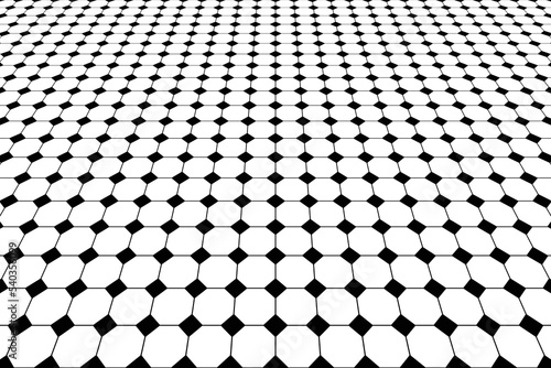 Black and white geometric tile floor, octagon and square retro background for design, Perspective pattern background.