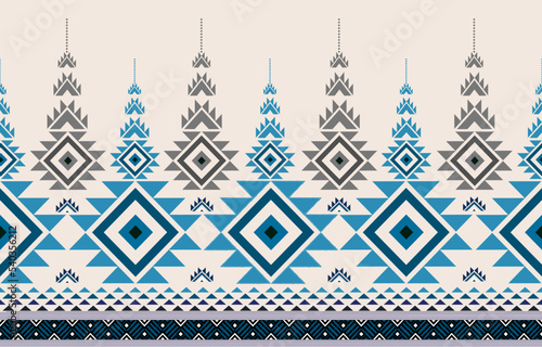 Gemetric ethnic oriental pattern. Traditional sealess pattern cool color tone. Design for background,carpet,wallpaper,clothing,wrapping,batic,fabric,print,tile,vector illustraion.embroidery style.