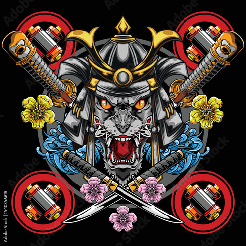 Vector illustration of japanese samurai wolf