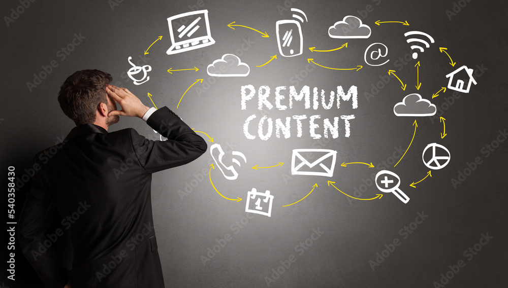 businessman drawing social media icons businessman drawing social media icons
