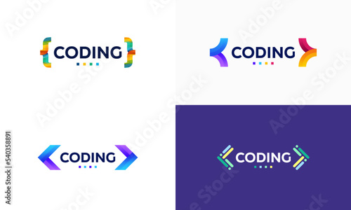 Set of Colorful Coding logo designs template, Modern code logo for programmer