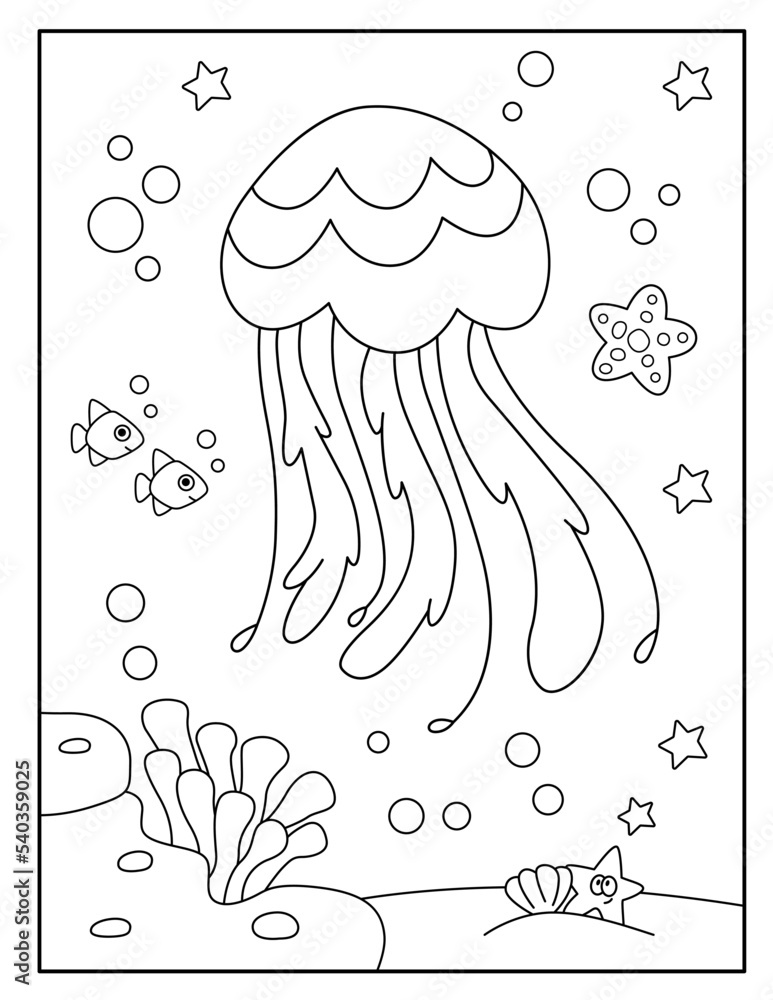 Cute jellyfish coloring page for kids Stock Vector | Adobe Stock