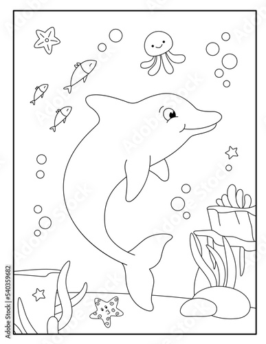 Cute dolphin coloring pages for children