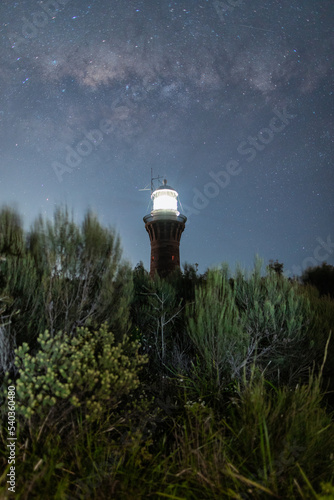 Photography Barrenjoey lighthouse with milky way galaxy, Sydney, Australia.