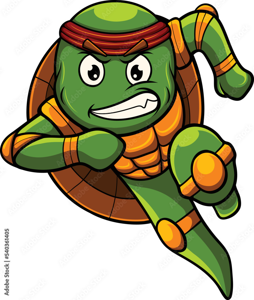 Fototapeta premium turtle cartoon character with ninja pose