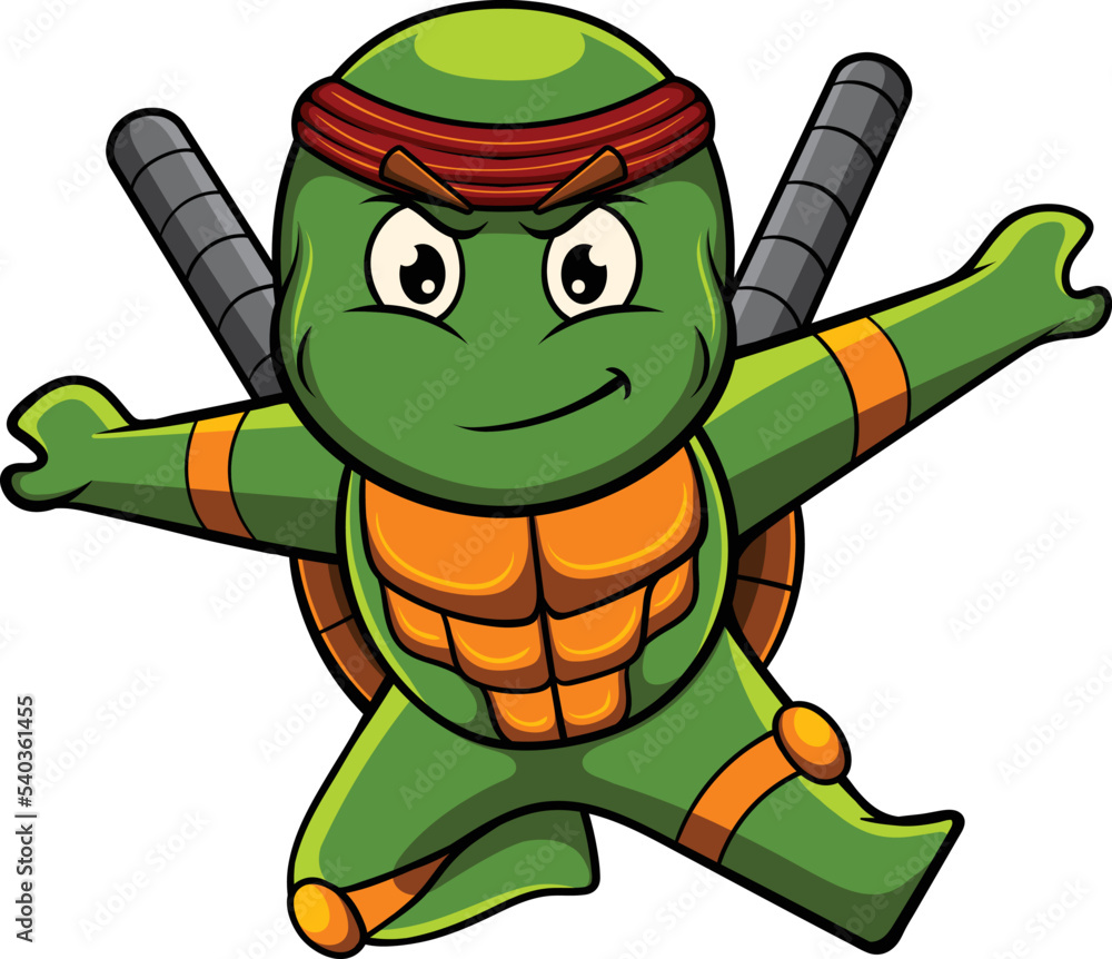 turtle cartoon character with ninja pose Stock Vector | Adobe Stock
