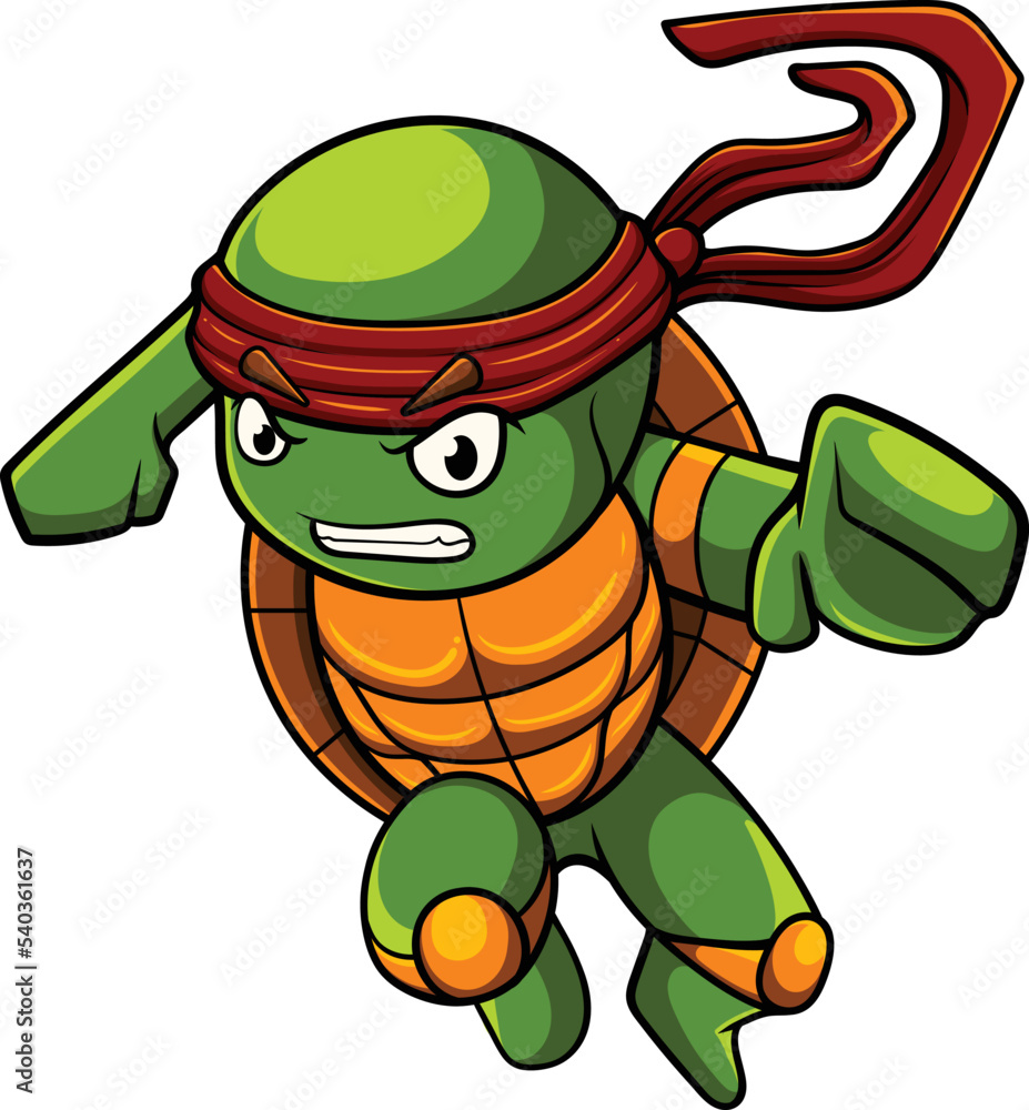 Fototapeta premium turtle cartoon character with ninja pose