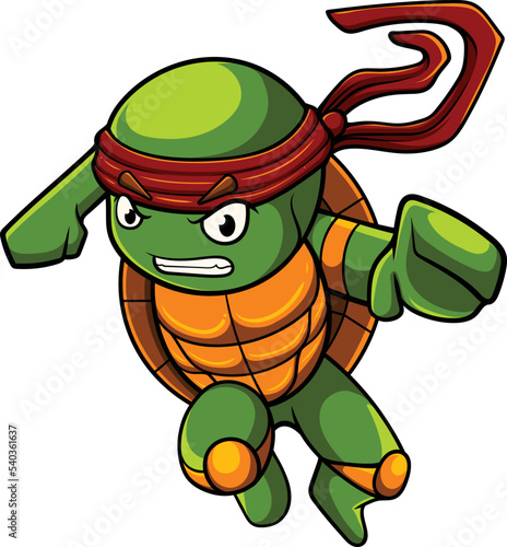 turtle cartoon character with ninja pose