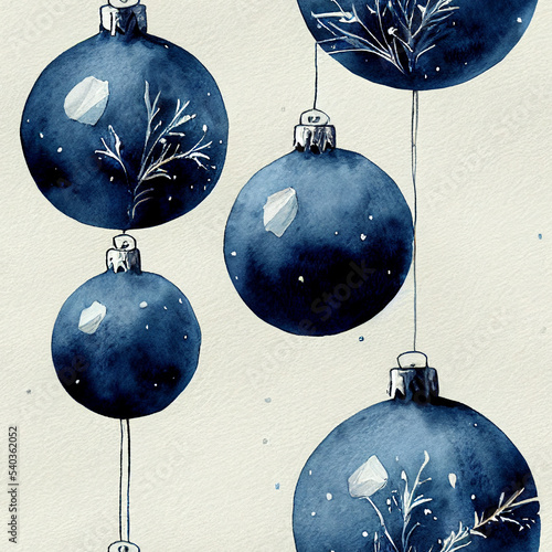 Blue Christmas decorations. Seamless return pattern. Vintage motif. Digital art
