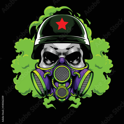 Vector illustration of skull wearing gas mask