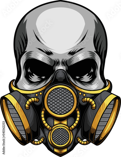 Vector illustration of skull wearing gas mask