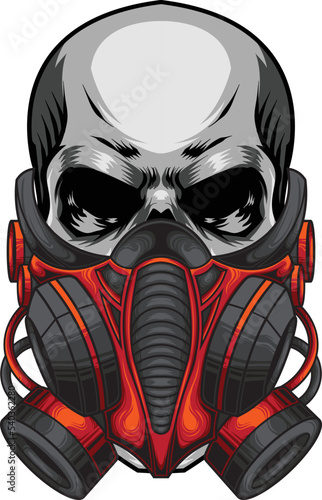 Vector illustration of skull wearing gas mask