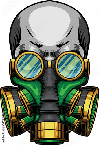 Vector illustration of skull wearing gas mask