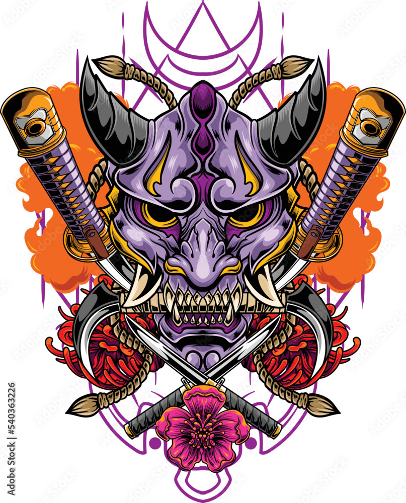 vector illustration of japanese hannya mask Stock Vector Adobe Stock