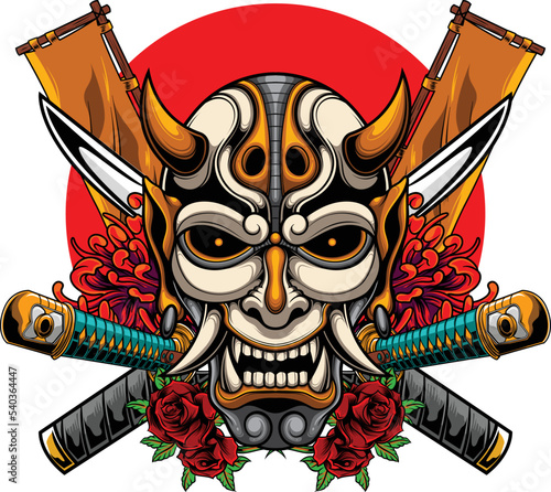 Vászonkép Vector illustration of kabuki mask