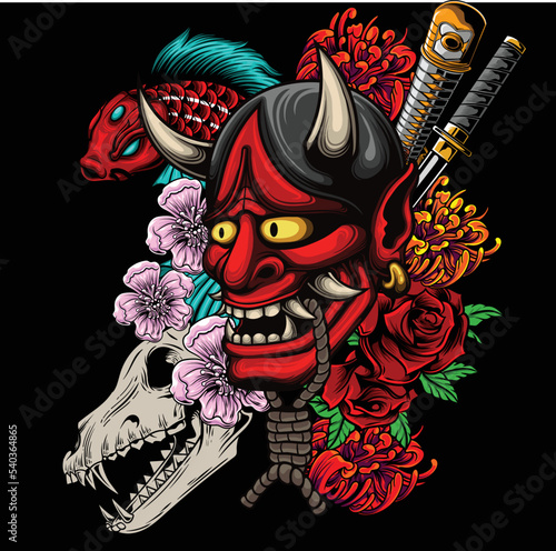 vector illustration of hannya mask