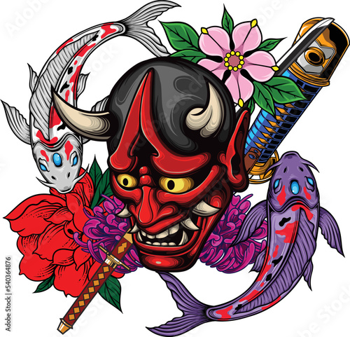 vector illustration of hannya mask