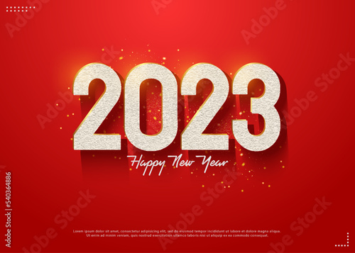 new year 2023 with textured numbers and red background.
