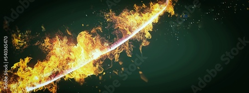 3d illustration of sword with burning flames