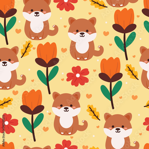 seamless pattern cartoon puppy and flower. cute animal wallpaper for textile, gift wrap paper