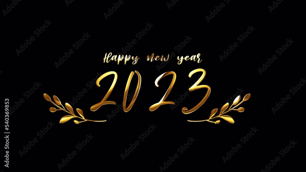 2023 Happy New Year golden text with light motion animation element ...