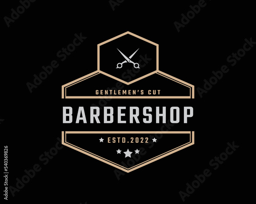 Vintage Retro Badge Emblem Logotype Barber Shop Logo Design Linear Style