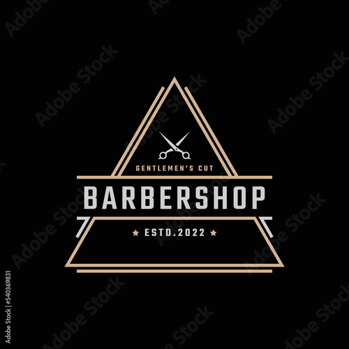 Vintage Retro Badge Emblem Logotype Barber Shop Logo Design Linear Style
