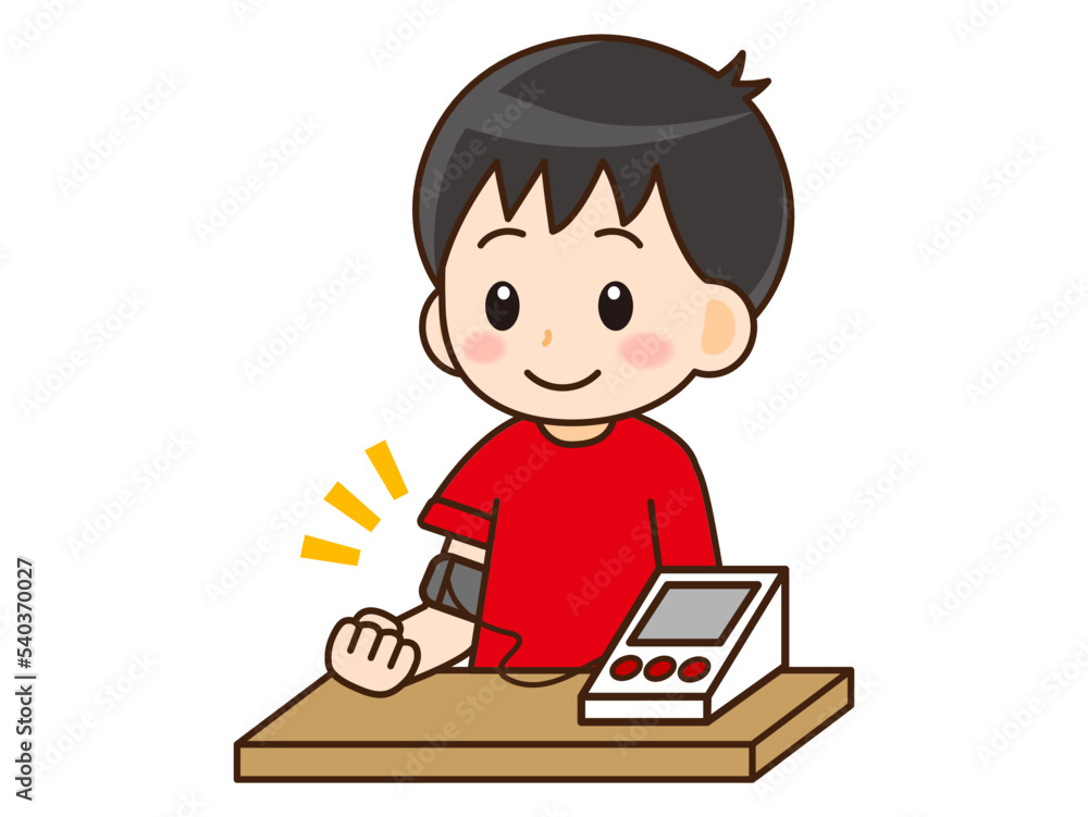 血圧を測る男の子のイラスト素材＿ベクター2