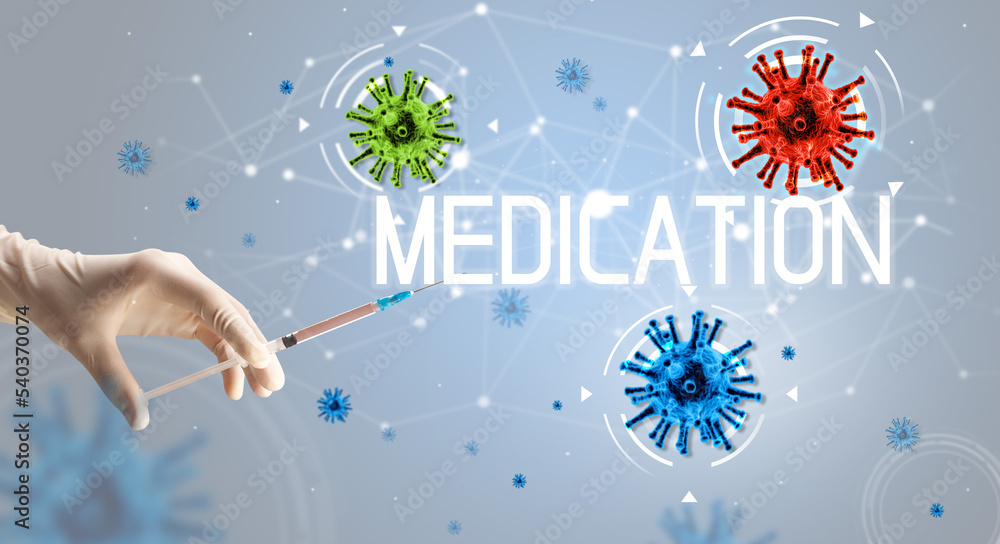 Syringe, medical injection in hand, coronavirus vaccine concept Syringe, medical injection in hand, coronavirus vaccine concept