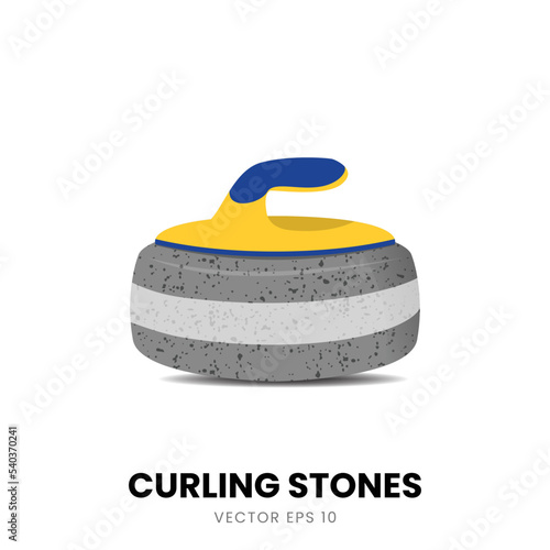 Elements Collection for Yellow and Blue Color Curling Stones Game. Sports Ice Rink, Flat Vector Icon Illustration.