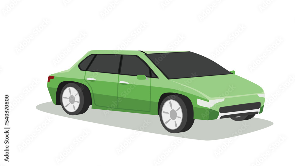 Vector or illustrator of vintage of luxury car green color. Isometric view of car. On isolated white background with shadow of car.