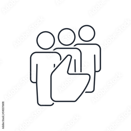  Customers feedback concept. Symbol approval.  Group people vote like.  Positive feedback. Cheering business people. Vector linear icon isolated on white background.