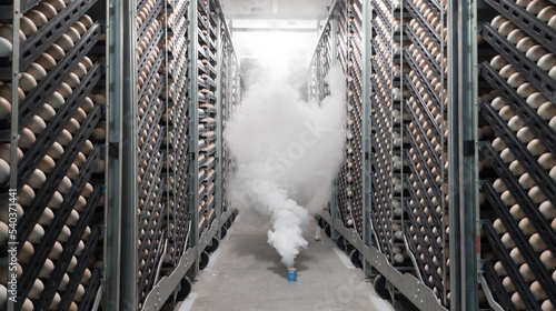 Smoking fumigation eggs on the incubation machine. photo