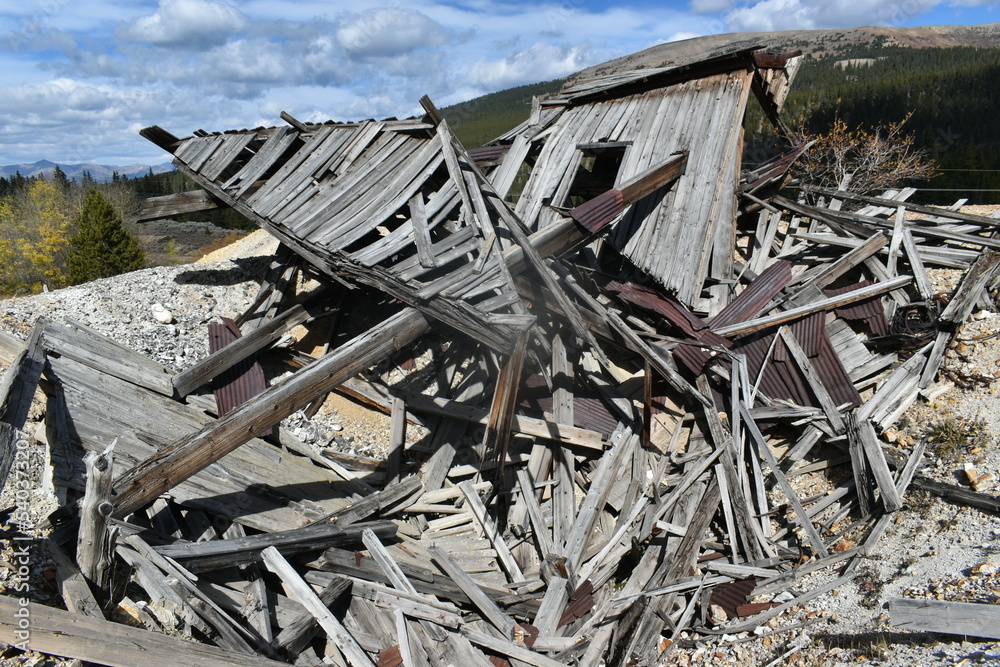 Wooden mining building ruins Wooden mining building ruins