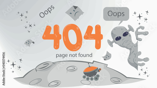 error 404 illustration for design big numbers in space an alien looks out from behind the page