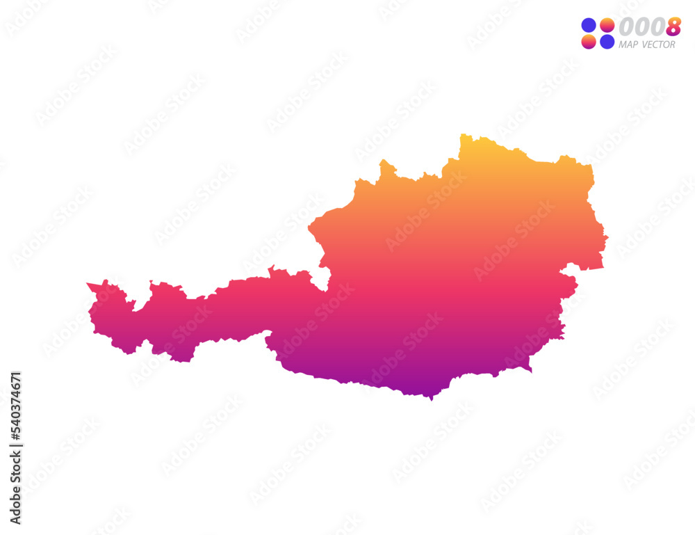 Naklejka premium Vector bright colorful gradient of Austria map on white background. Organized in layers for easy editing.