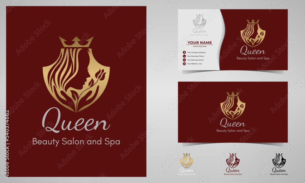 Naklejka premium Elegant beauty feminine gold gradient logo design and business card