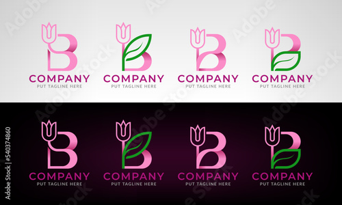 Set collection rose flower logo with letter B
