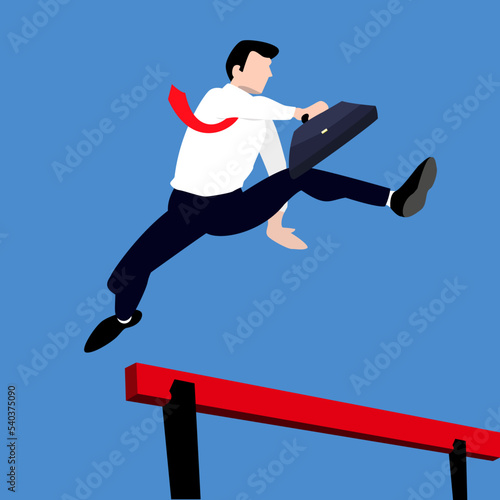 Businessman character run with laptop with half formal suit dressing. Man work at anywhere for best productivity and good result.