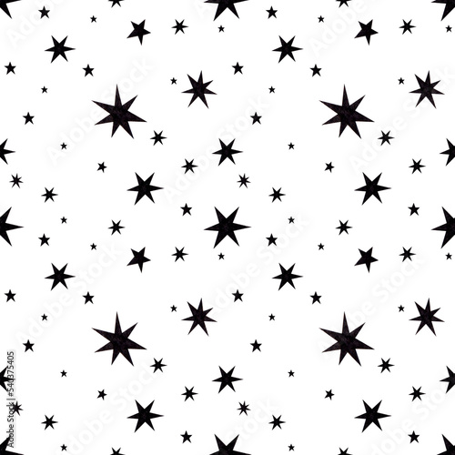 black stars on a white background. seamless pattern. space abstract ornament