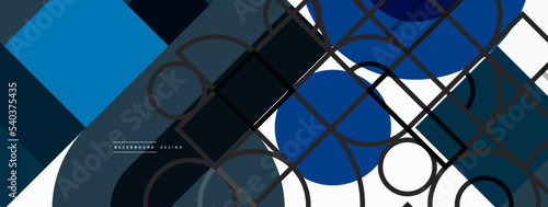 Minimal geometric abstract background. Circle square and triangle design. Trendy techno business template for wallpaper, banner, background or landing